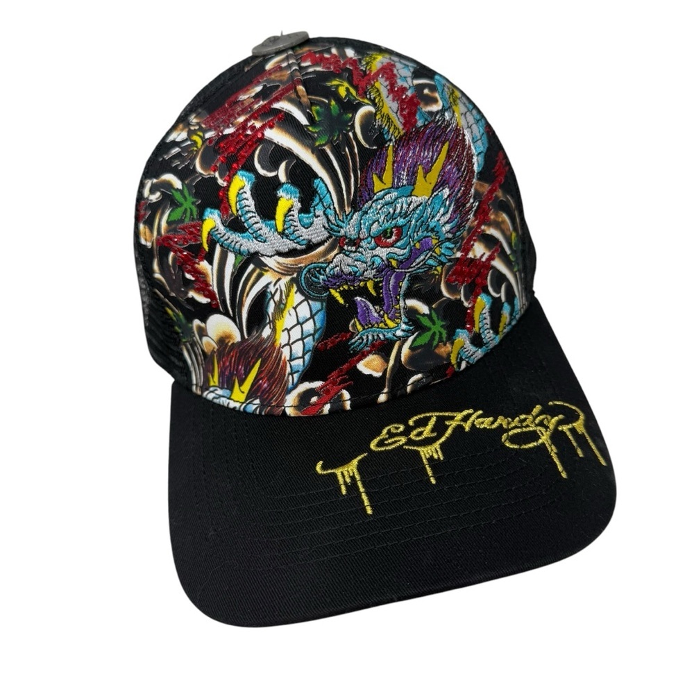 NWT Ed Hardy Rhinestone Dragon Trucker Hat Black studs rhinestones NWT